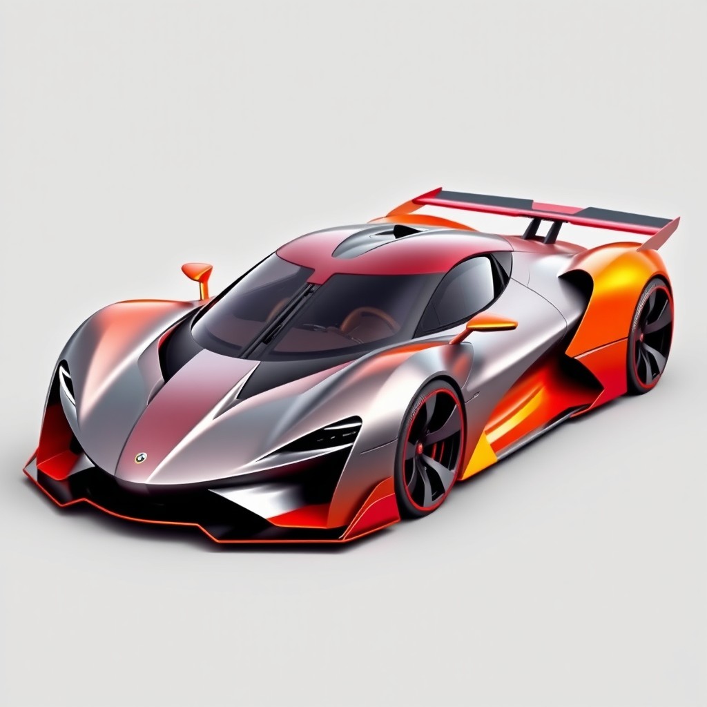 A unique supercar design that does not resemble any existing car, featuring a futuristic and aerodynamic body shape