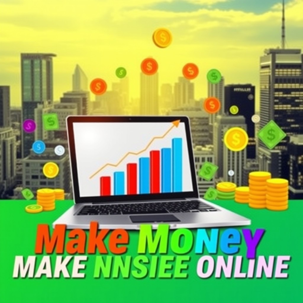 An eye-catching ebook cover design focused on the theme of making money online, featuring vibrant colors and dynamic graphics