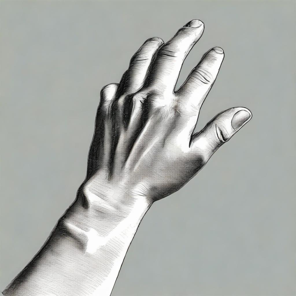 A realistic hand reaching forward to grab a pen, displayed in fine detail.