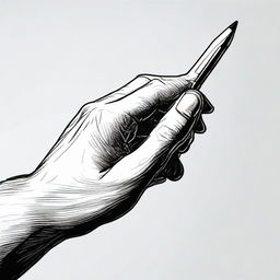 A realistic hand reaching forward to grab a pen, displayed in fine detail.