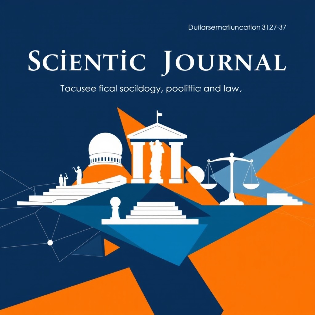 A modern and striking cover design for a scientific journal, focusing on the themes of philosophy, sociology, politics, and law
