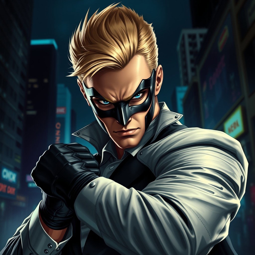 A captivating depiction of a male supervillain poised in a powerful stance