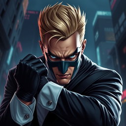 A captivating depiction of a male supervillain poised in a powerful stance
