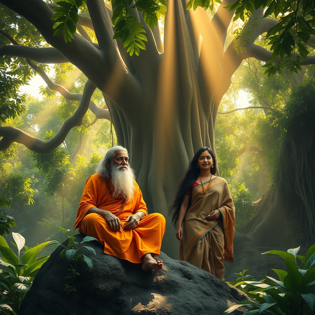 A realistic and serene scene deep inside a dense Indian jungle