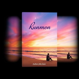 A visually striking book cover design featuring a serene beach at sunset, with gentle waves lapping at the shore