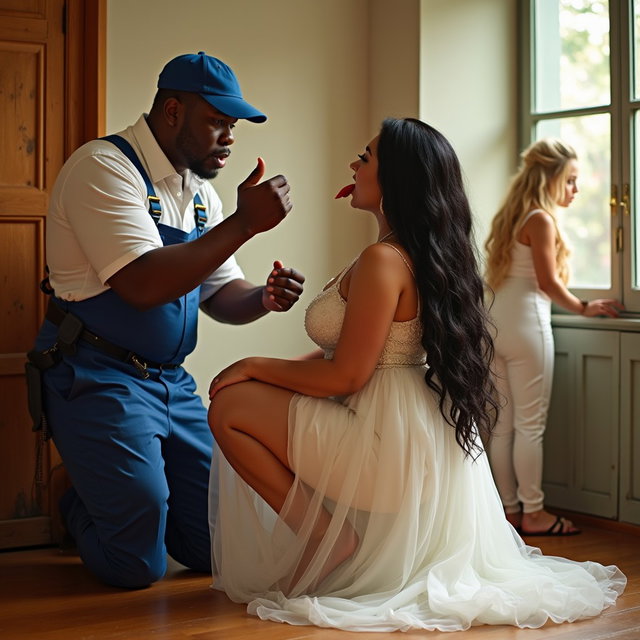 In a playful and provocative scene, a light-skinned Mexican woman with wide hips, a curvy build, and thick legs is showcased