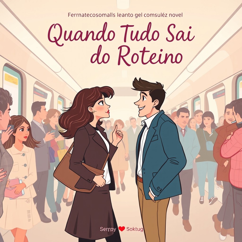 A vibrant book cover illustration for a Portuguese romantic comedy novel titled 'Quando Tudo Sai do Roteiro'