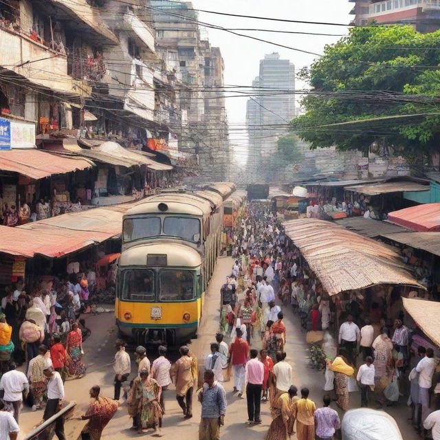 The bustling scene of Dadar, Mumbai with its famous railway station, vendors, crowded streets, and vibrant local culture