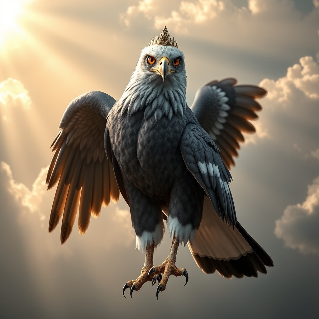 A hyper realistic 3D image in 8K of a Brazilian harpy eagle or the crowned eagle in its pure animal form