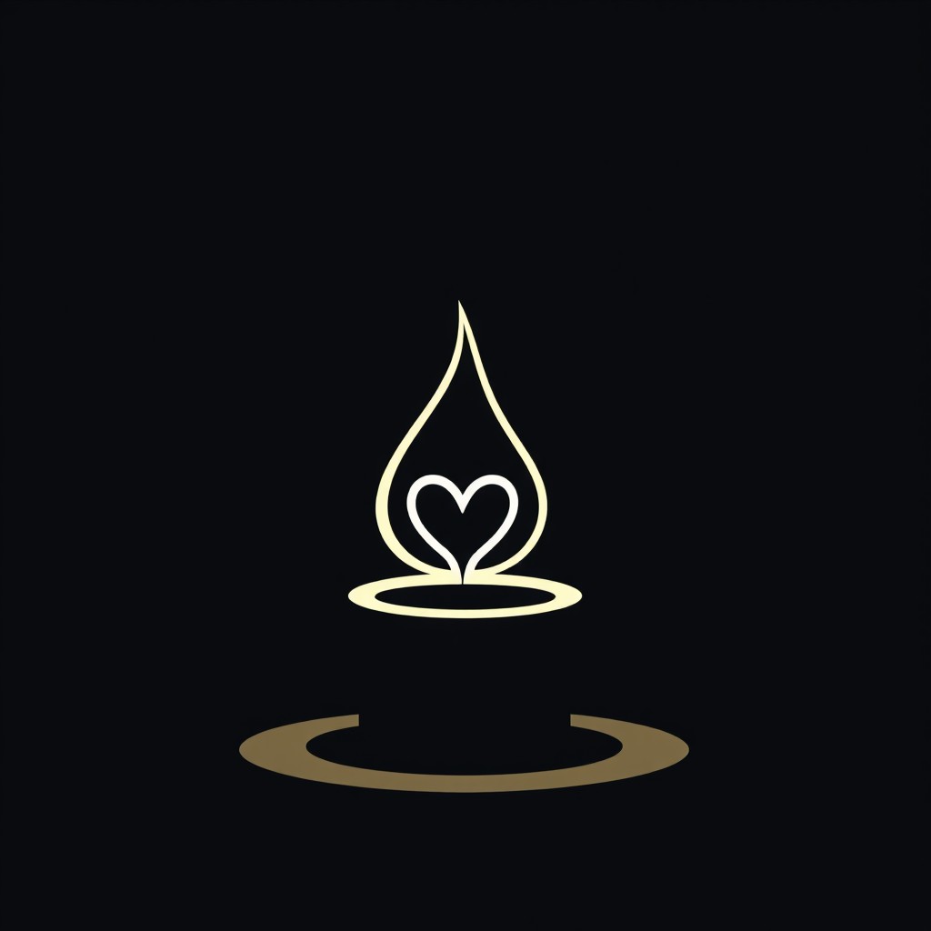 A single lit candle in a dark room, emitting a soft glowing light around it, designed as a minimalist symbol or icon