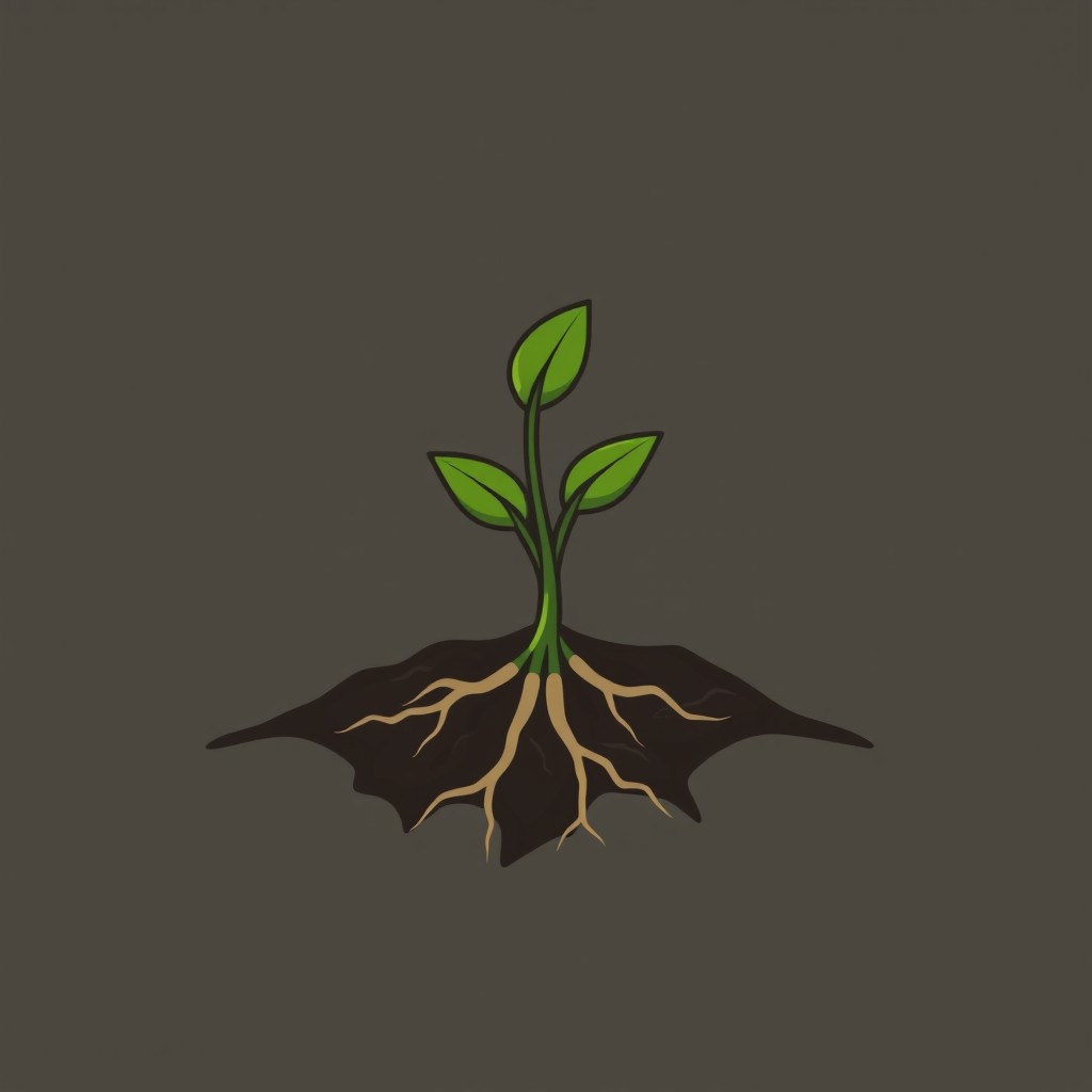 A fragile green sprout breaking through cracked soil, representing growth and resilience, illustrated as a stylized icon or vector symbol