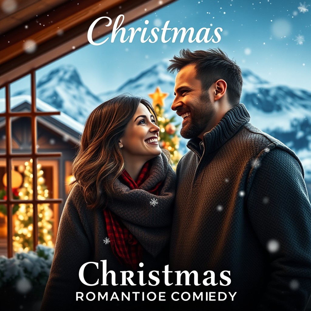 A enchanting movie poster for a Christmas romantic comedy set in a cozy inn on the Matterhorn mountain