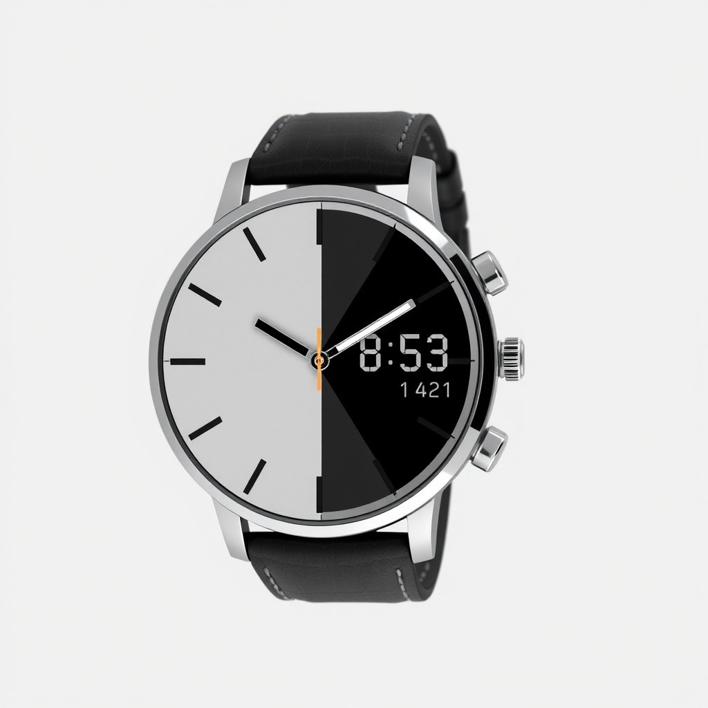 A minimalistic watch design that combines traditional craftsmanship with a futuristic and technological twist