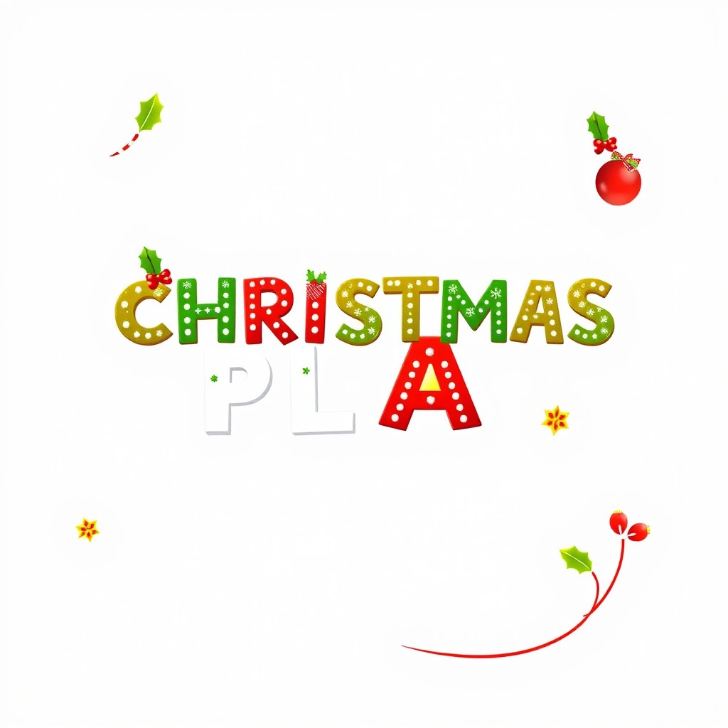 A festive text design featuring the phrase 'CHRISTMAS PLAY' in a cheerful and playful typeface