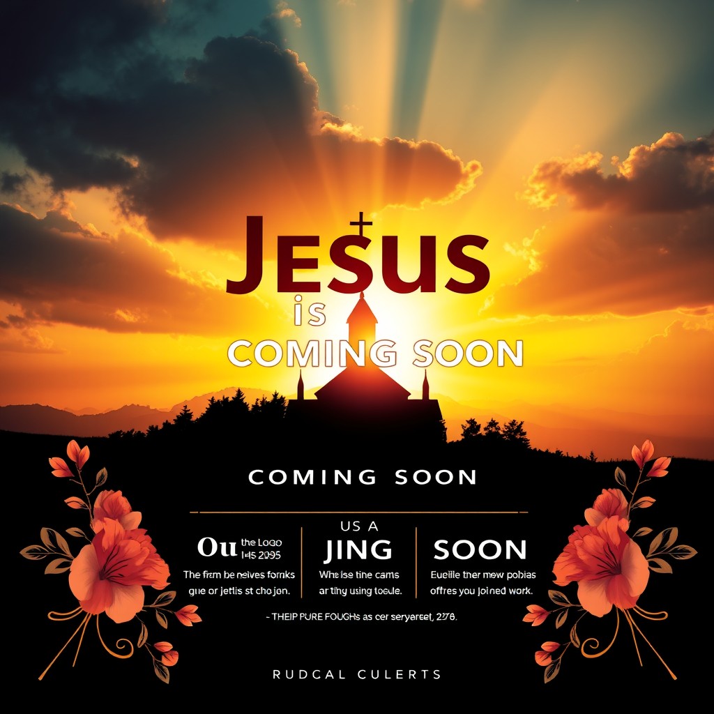 A visually striking church flyer design themed around 'Jesus Is Coming Soon'