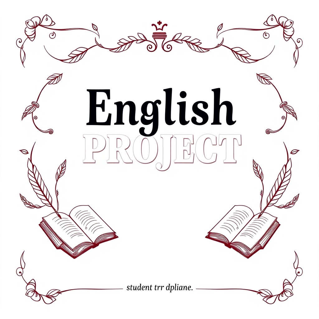 A beautifully designed front page for an English project, featuring a bold and creative title at the top, with a mix of modern typography and classic elements