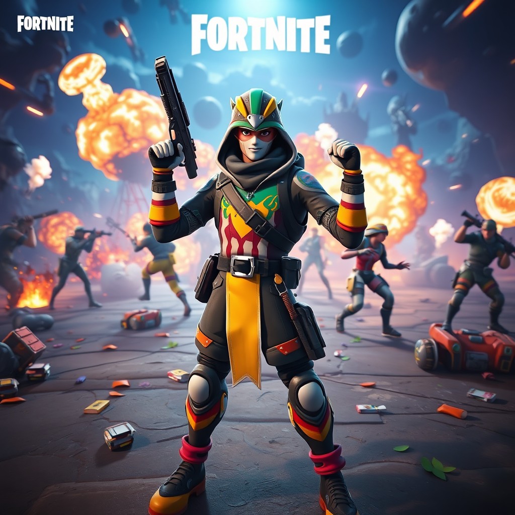 A dramatic scene from a Fortnite game showing a player successfully achieving 30 eliminations in a solo versus squad challenge