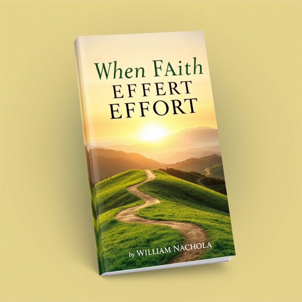 A captivating book cover design for 'When Faith Meets Effort' by William Nachola, featuring a serene and inspirational landscape that symbolizes the merging of faith and effort