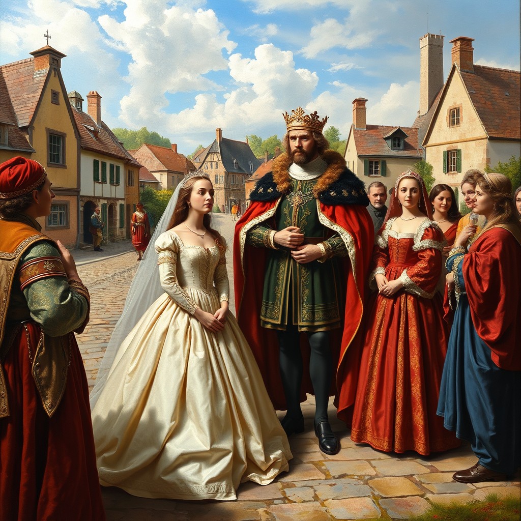 An oil painting showcasing the vibrant life of France in the Middle Ages, specifically in the 17th century