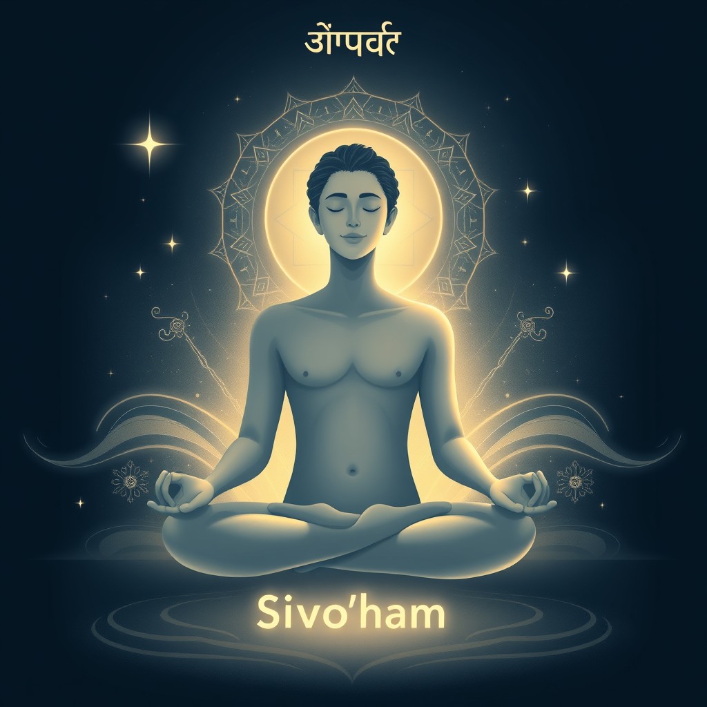A serene spiritual illustration depicting the essence of Nirvāṇa Ṣaṭkam
