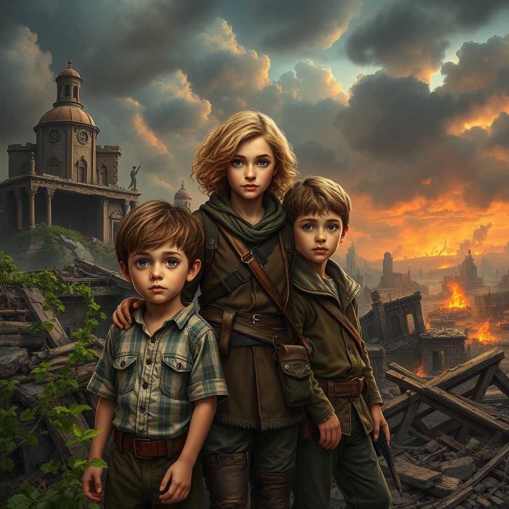 Two boys around nine years old and a sixteen-year-old girl with short, curly blonde hair in a fascinating war-torn world, setting the tone for a gripping book
