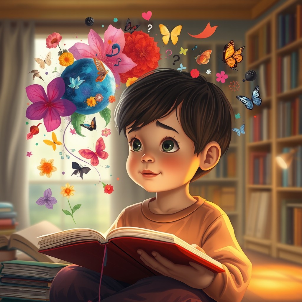 A serene and introspective scene depicting the journey of a child with a unique perspective on life