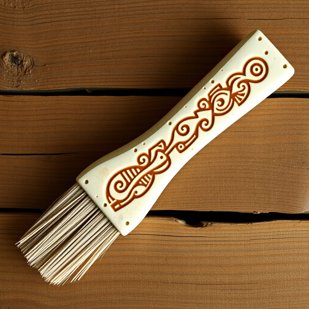 A Minecraft archaeologist's brush designed with an aesthetic of being carved from bone
