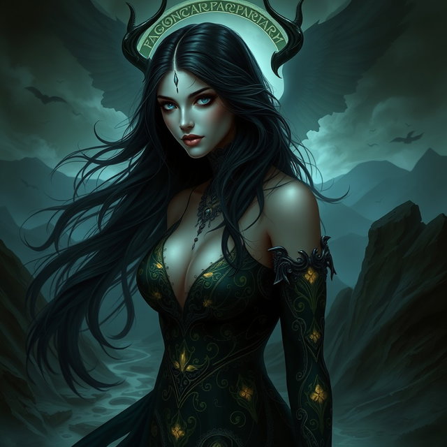 A stunning representation of Lilith, the dark goddess, depicted with striking features and an air of mystery