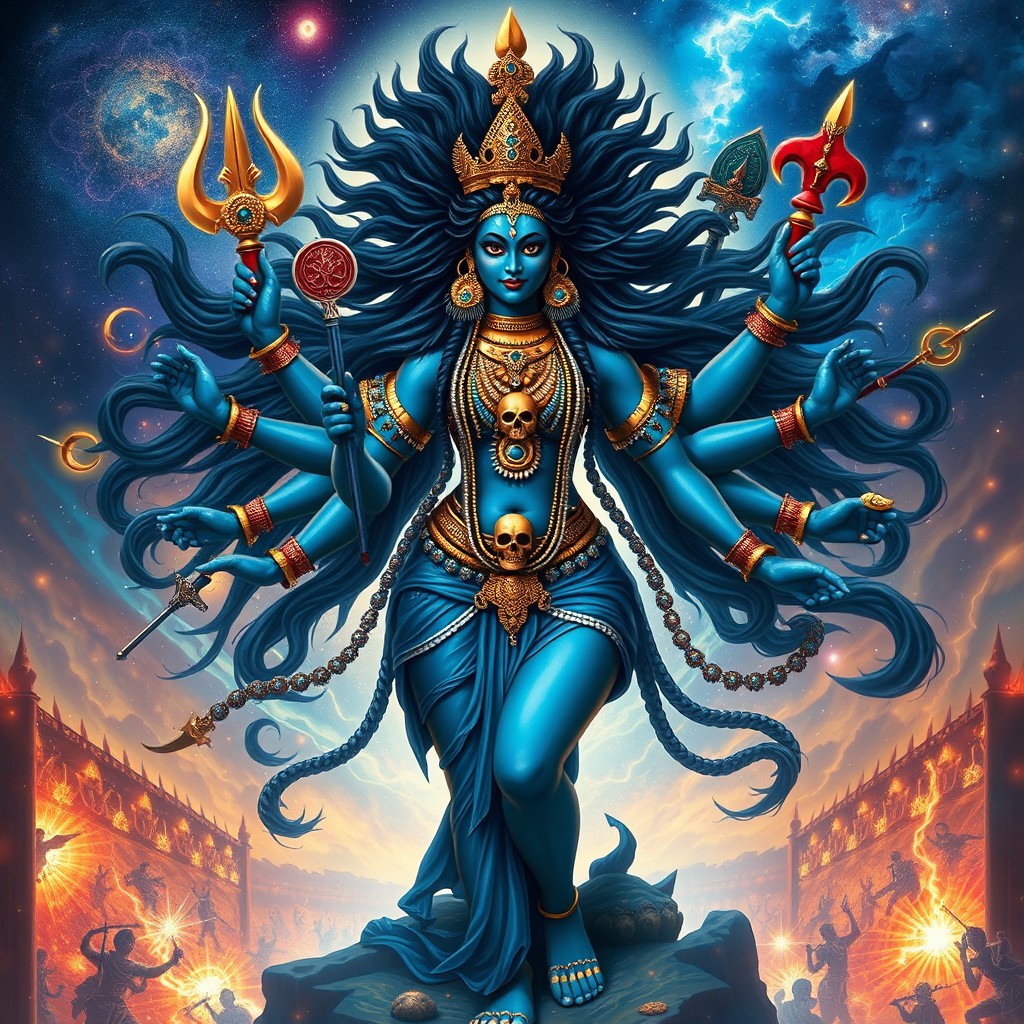 A majestic depiction of Mahakali, the powerful goddess from Hindu mythology