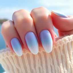 A stunning nail design inspired by the Mediterranean Sea, featuring a base of soft nude pastel or light beige