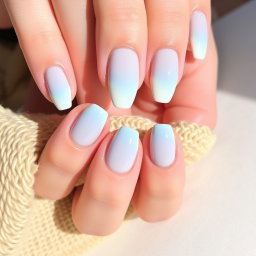 A stunning nail design inspired by the Mediterranean Sea, featuring a base of soft nude pastel or light beige