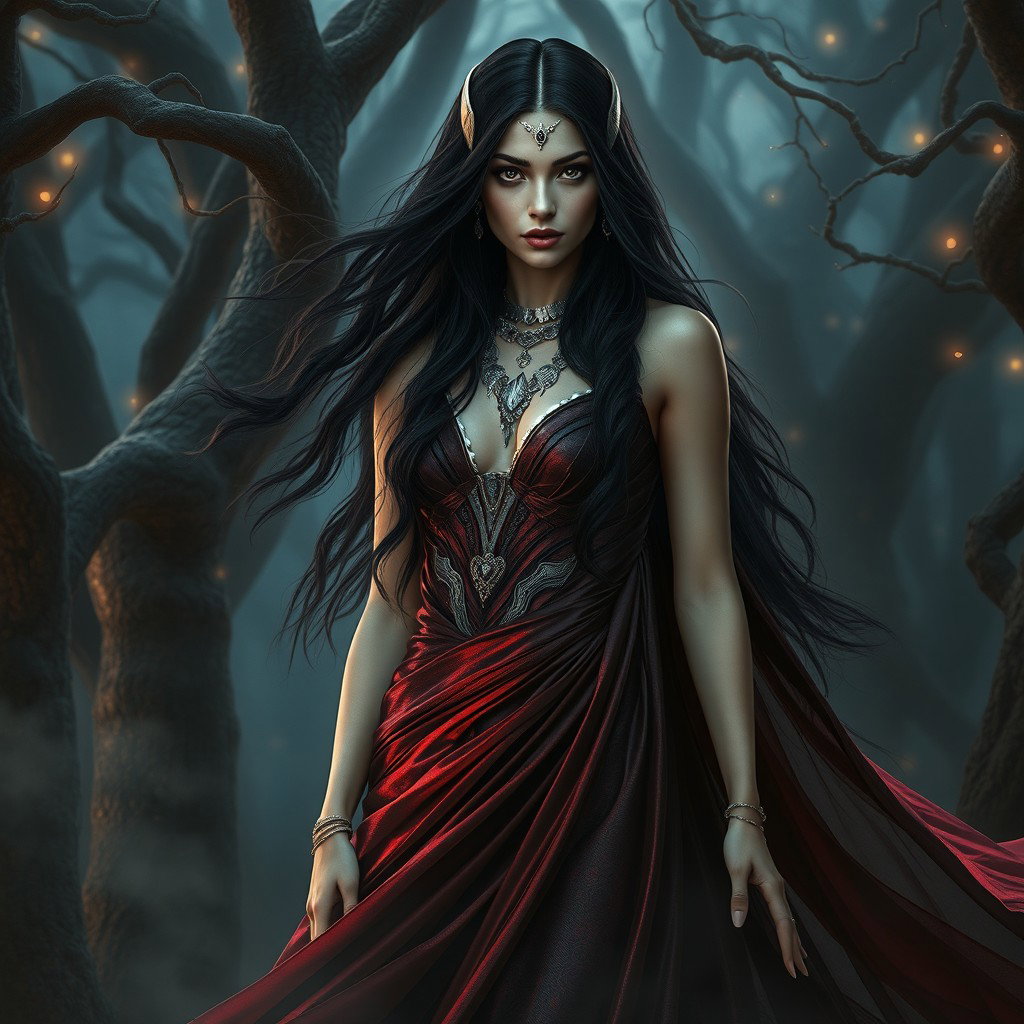 A captivating and powerful depiction of Lilith, the mythological figure known for her beauty and independence