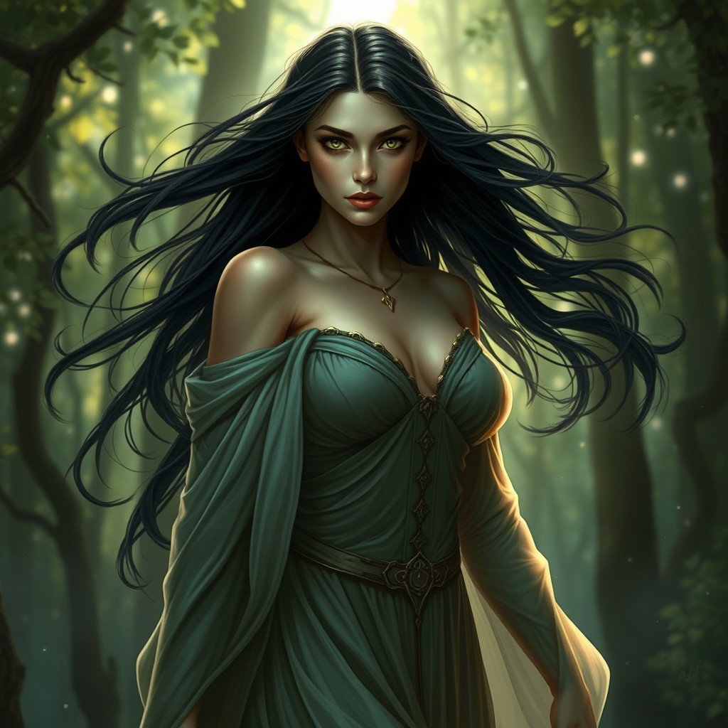 A striking portrayal of Lilith, depicted as a powerful and enchanting figure