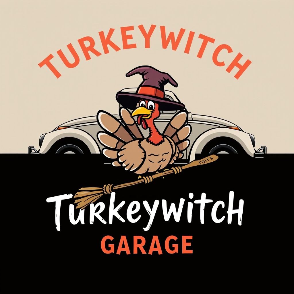 A logo design concept for a company named 'Turkeywitch Garage'