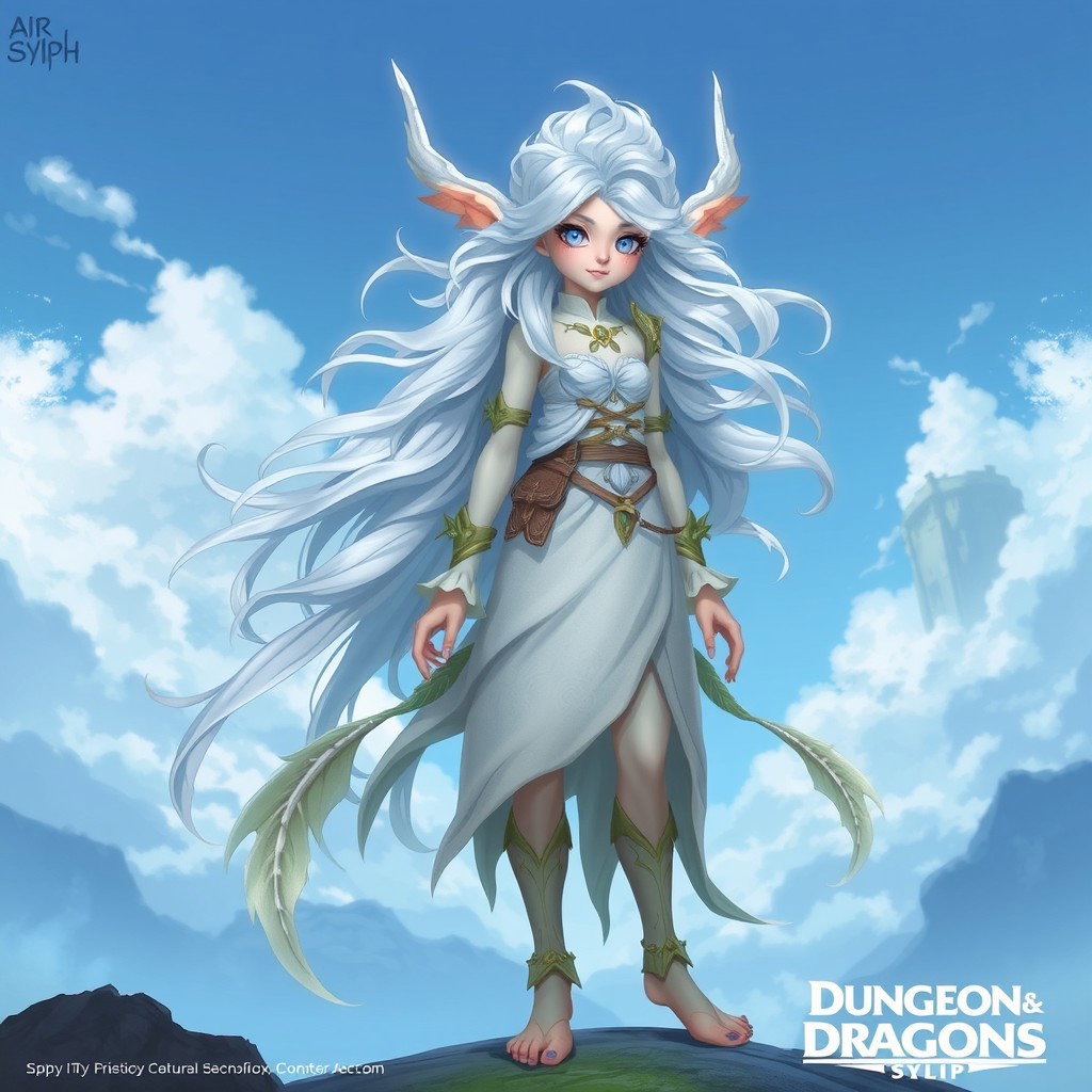 A Dungeons & Dragons character design for a Sylph, a mystical air elemental being