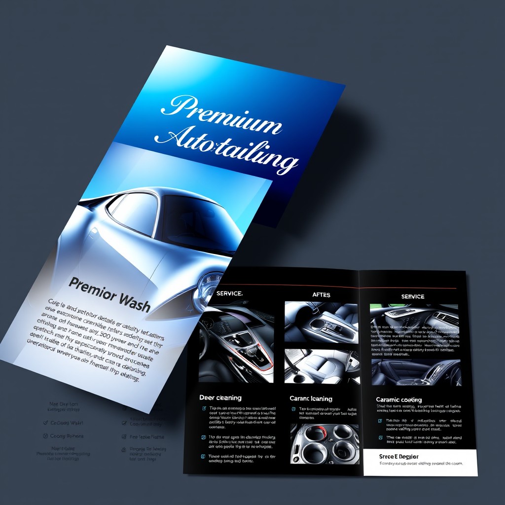 An automotive detailing tri-fold brochure showcasing high-end car cleaning services