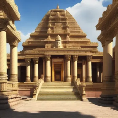 The temple had a grand entrance with a dual-lane pathway leading to the main sanctuary, symbolizing the duality of divine and earthly realms.