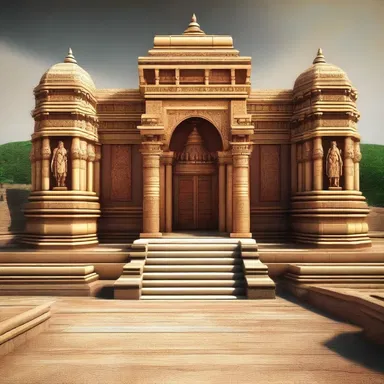 The temple had a grand entrance with a dual-lane pathway leading to the main sanctuary, symbolizing the duality of divine and earthly realms.
