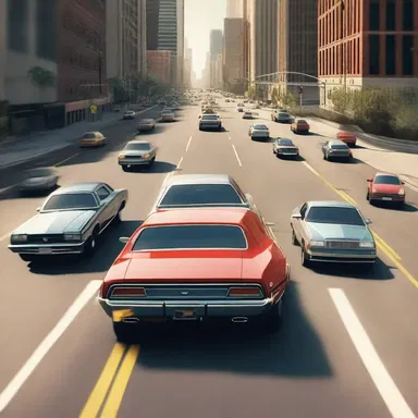 In the epic car chase scene, the protagonist skillfully navigates the dual-lane highway, maneuvering between oncoming traffic and obstacles.