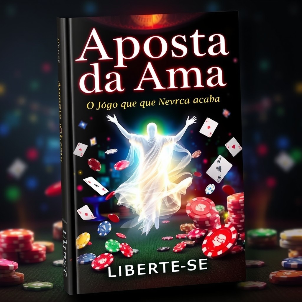 A visually striking book cover featuring a ghostly soul gracefully rising, surrounded by an array of colorful casino chips and playing cards that seem to float in mid-air