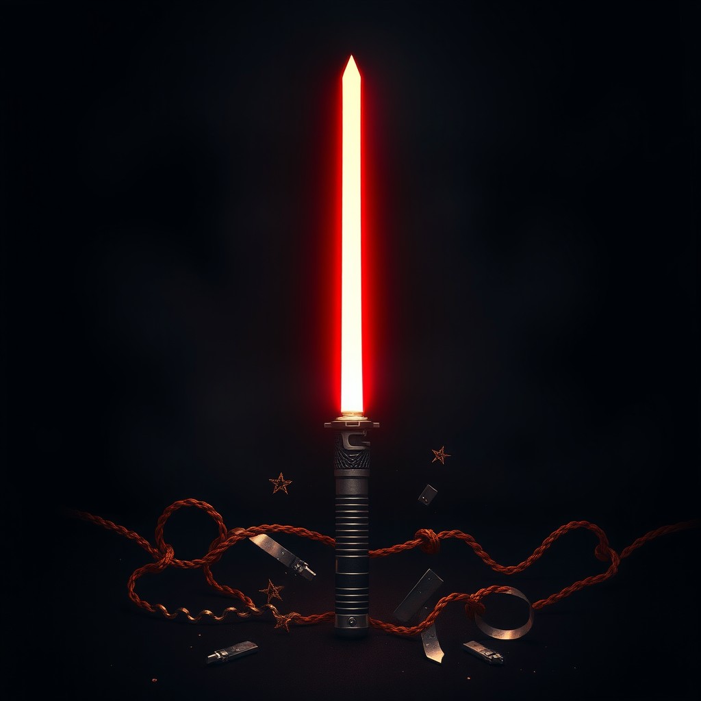 A dramatic and moody depiction titled 'Silent Sabers and Shattered Bonds'