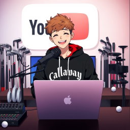 A cheerful 18-year-old anime boy smiling as he sits in front of a computer desk, wearing a stylish black and red hoodie featuring the Channel Name 'Callaway'