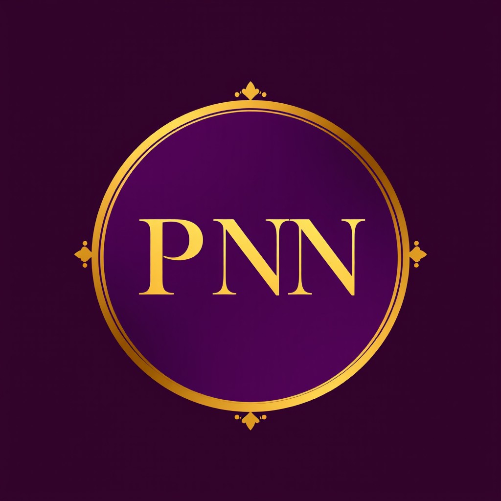 A logo design featuring a rich purple background complemented by a luxurious gold royal round frame