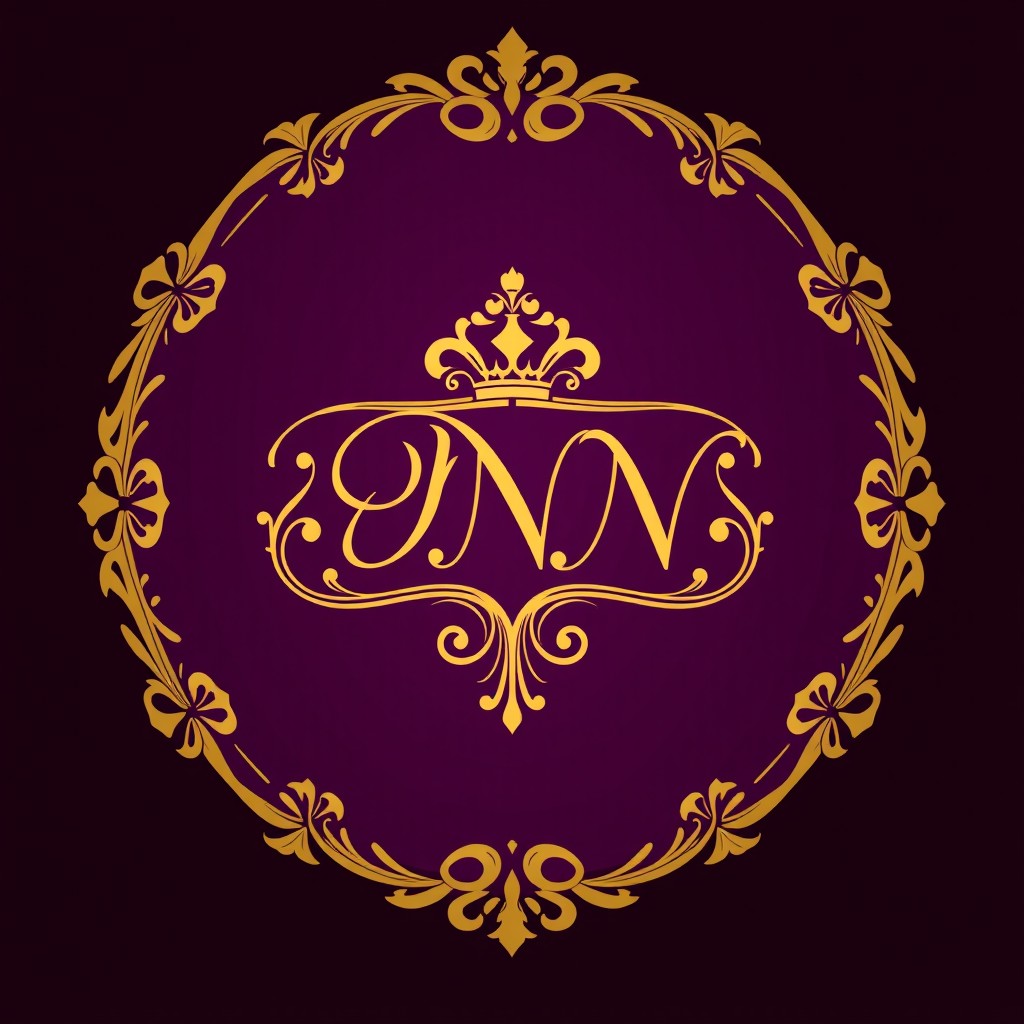 A regal logo design featuring a rich dark purple background, adorned with an ornate gold royal frame at the centre