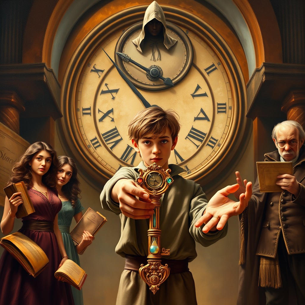 A realistic traditional oil painting book cover depicting a grand scene with warm epic mysterious tones