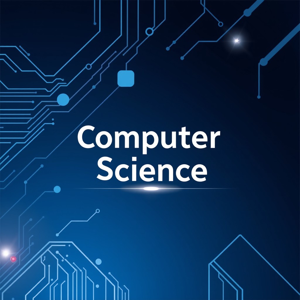 A sleek and sophisticated computer science cover design featuring a modern, abstract geometric pattern in shades of blue and silver