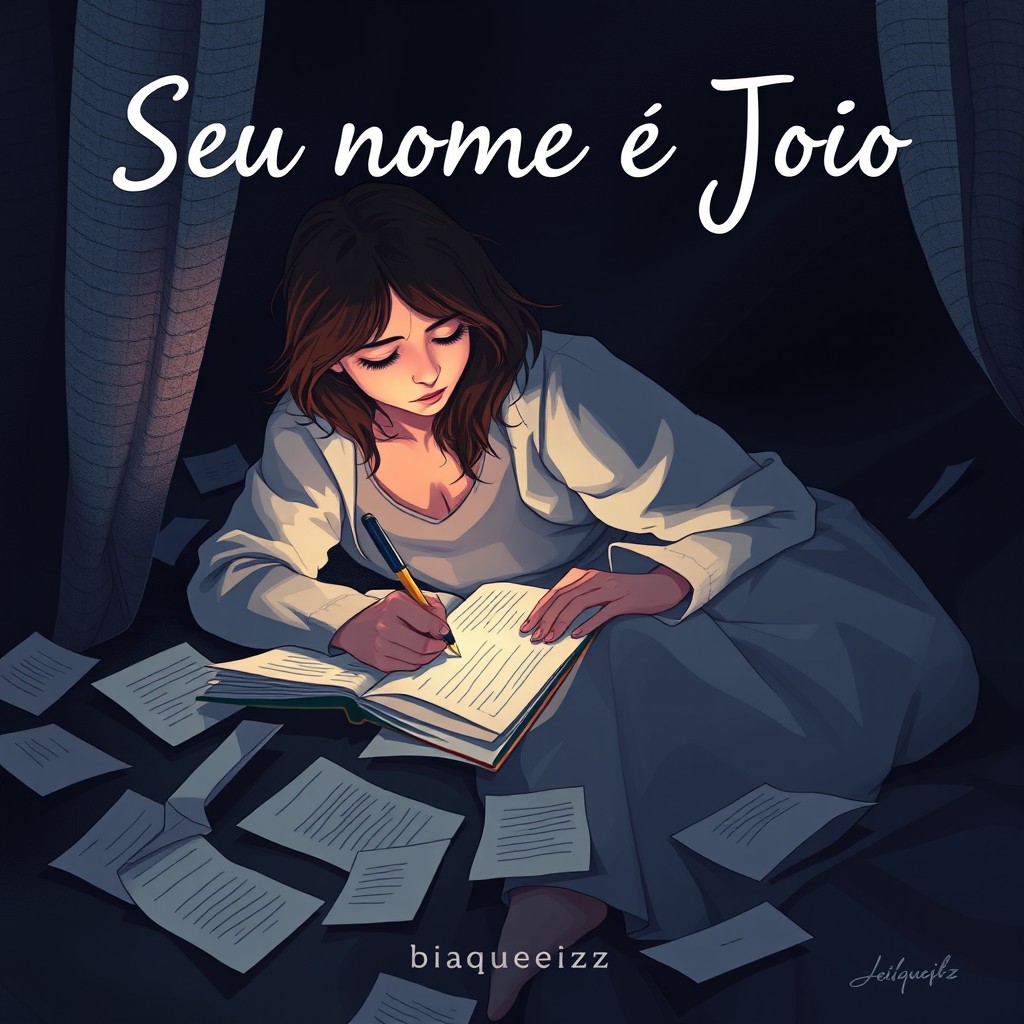 A dramatic illustrated cover for a book of poems and unsent letters titled "Seu nome é João" by "biaqueizz"
