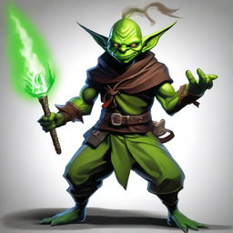 This is a high-resolution digital painting of a male goblin hexblade warlock from D&D