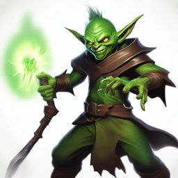 This is a high-resolution digital painting of a male goblin hexblade warlock from D&D