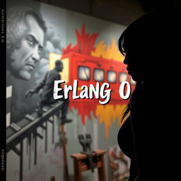 A powerful silhouette of a Black woman with back-length hair, poised as she paints a mural on a wall